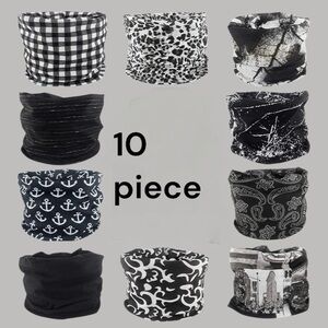 10pc Neck Gaiter Masks Bandanas Face Covering Tube Scarf Black White
